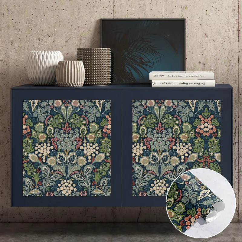 Papel tapiz autoadhesivo de flores de hoja verde Vintage, Mural de pared impermeable, elegante, despegar y pegar, Fondo de vinilo, decoración Floral