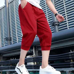 Fashion Loose Spliced Zipper Pockets All-match Bandage Capri Pants Men's 2024 Summer New Oversized Solid Color Casual Pants