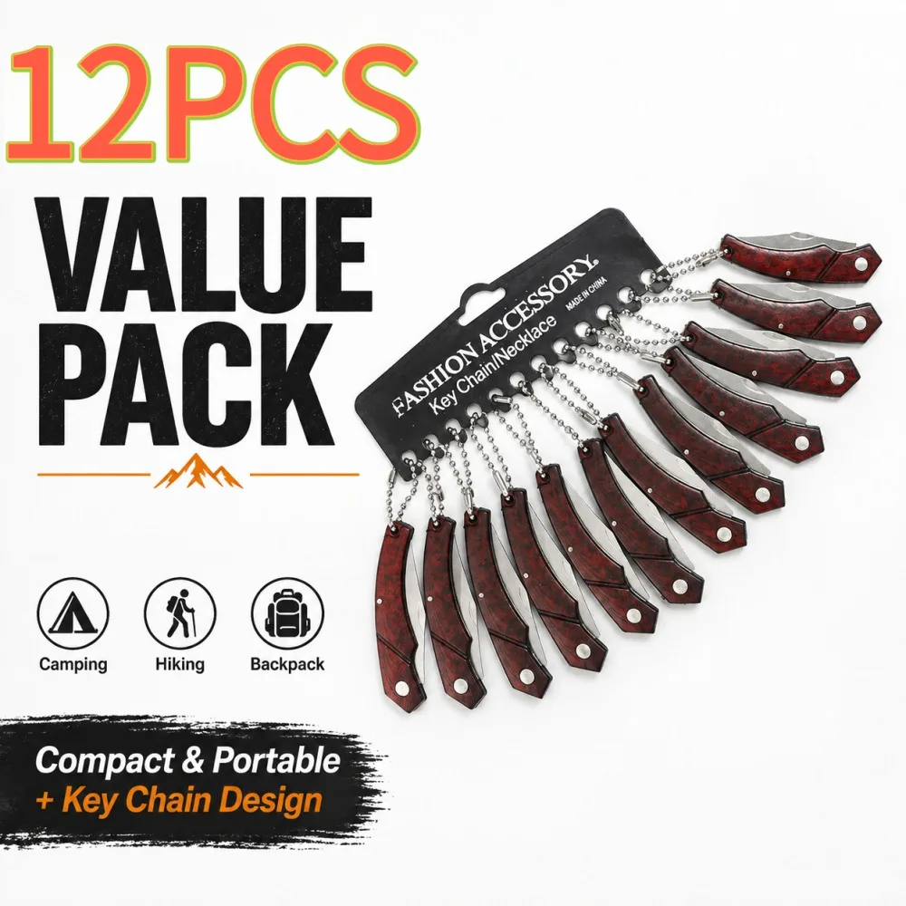 12PCS Portable Mini Wooden Handle Knife Outdoor Folding Knife Camping Pocket Knife Key Pendant Sharp Open Delivery Tool Gift