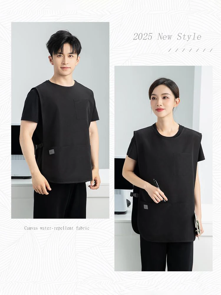 Delantal tipo chaleco impermeable catiónico, color sólido con diseño multibolsillo, ajuste relajado para cafetería, cocina, personal, restaurante, unisex