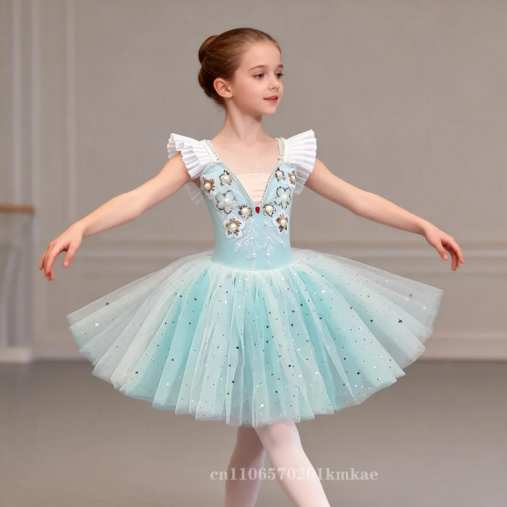 新しい女の子バレエスカートダンスガールズドレスチュチュパフォーマンス衣装フラワープリンセスバレエガール服-vestidos-女性バレリーナ