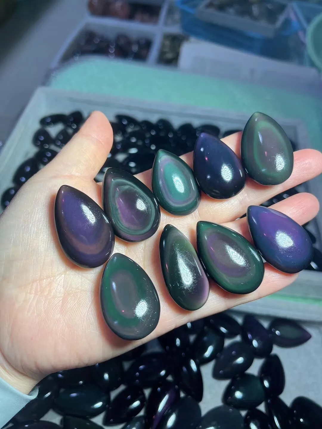 1pc Natural Amazing Rainbow Obsidian water drop Carving Crystal Mineral Healing