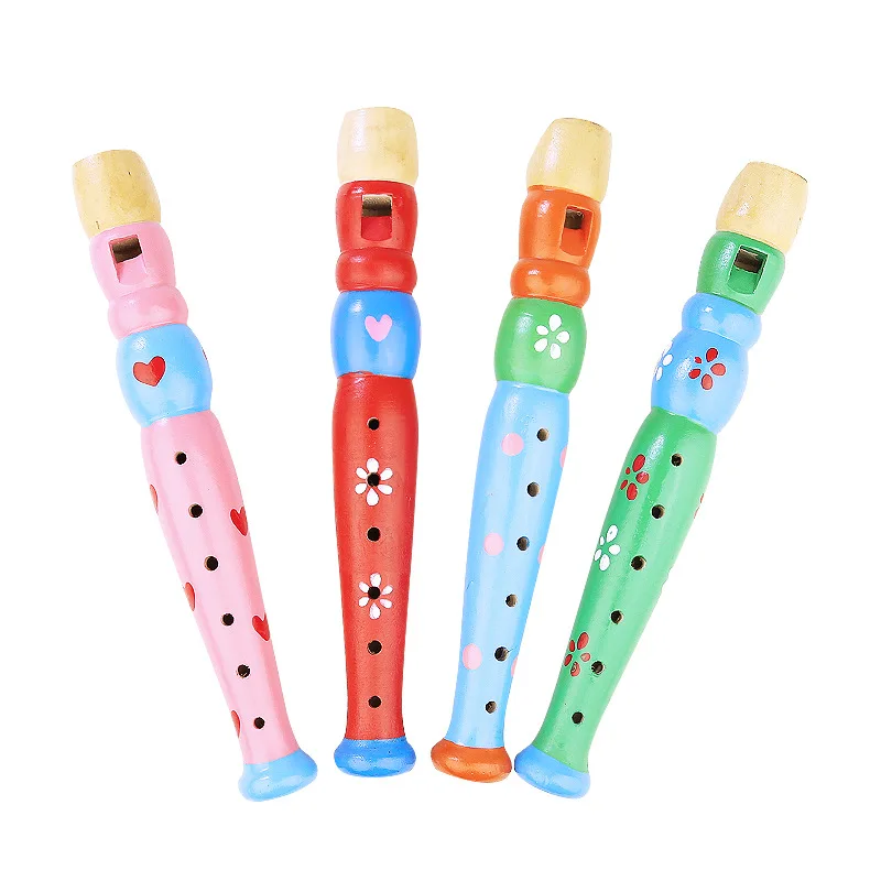 Colorful Wooden Flute Music Instrument Toys Trumpet Piccolo Kids Educational Musical Toys Children Wooden Musical Instruments