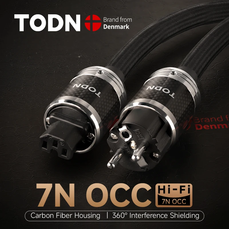 TODN Stromkabel HIFI OCC Audiokabel EU/US Vseries Abgeschirmtes Kohlefaser-Gehäuse Stecker Verstärker, Filter