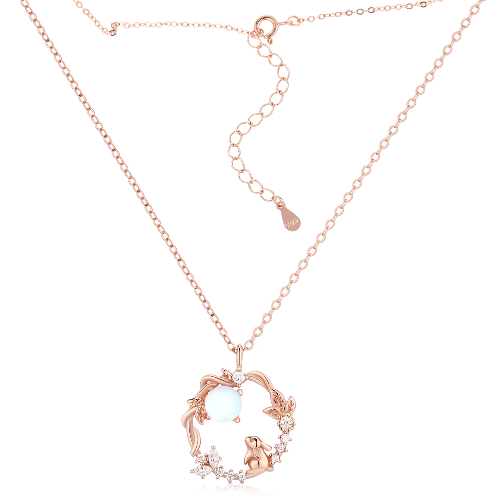 

Rabbit Necklace Adjustable Length Cute Bunny Pendant Chain Clavicle Jewelry Animal Charm Moonstone Accessories