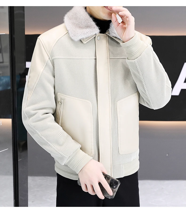 2025 Autumn Winter New Hot Sale Retro Fur Collar Corduroy Thickened Coffee Color Apricot Color Black Cotton Jacket