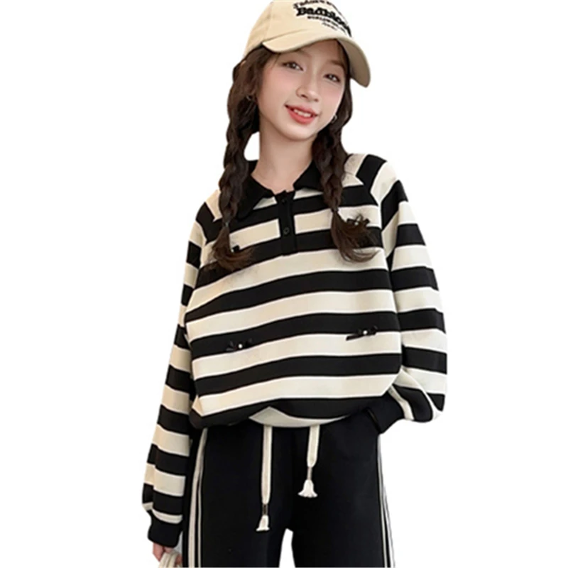 

Fashion Children Clothing Girls Spring Autumn Baby Long Sleeve Polo T Shirt for Girls Kids Stripe Polo Sweatshirt 5 7 9 11 13 14