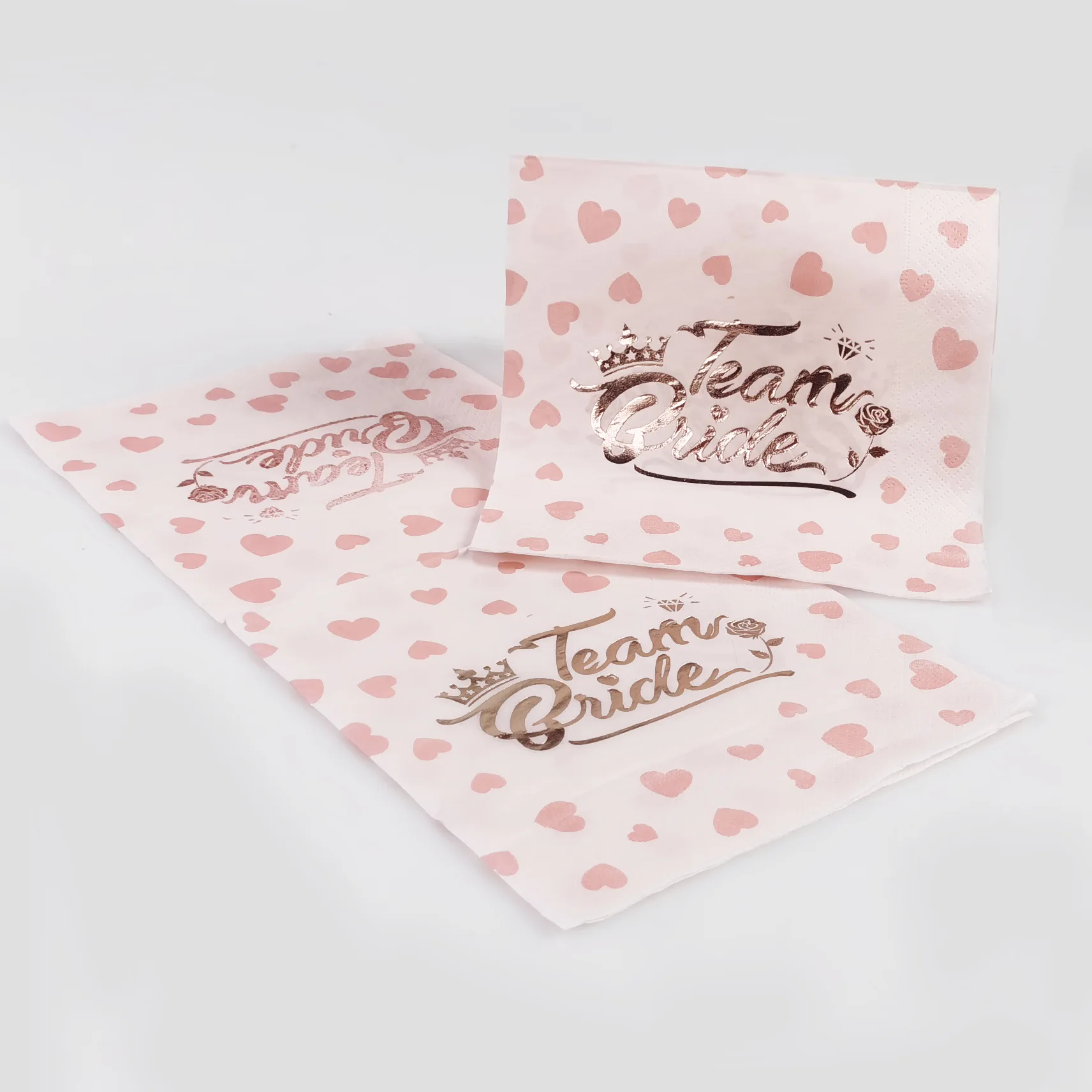 Love Printed Rose Gold Foil Napkins, Valentine's Day, Wedding, Engagement, Party, Decorative, 25x25cm, 100Pcs