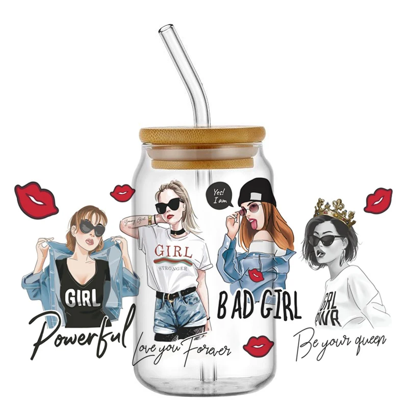 MINISO 3D Transfer Sticker Vintage Fashion Girl Design UV DTF Cup Wrap for 16oz Libbey Glasses Washable DIY Mug Sticker