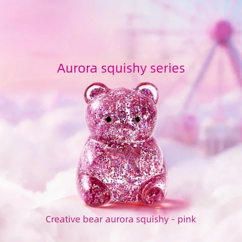 Slow Rising Bear Squishy Toy Pink Aurora Soft Squeeze Stress Relief Sensory Toy for Kids Teens Desk Play Gift Home 곰 스퀴시 장난감