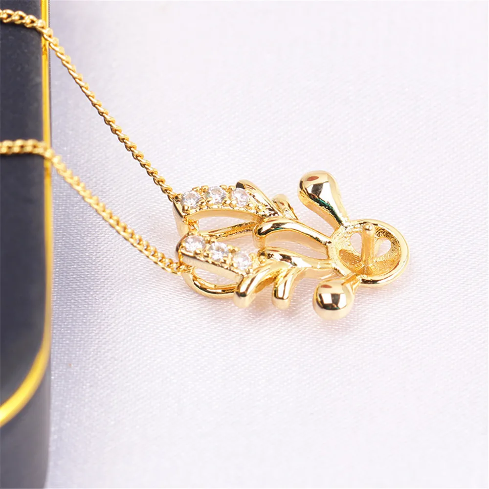 14K Gold Injected Empty Holder Plating K Gold Craft Exquisite Deer Pearl Pendant Necklace Temperament Female DIY Accessories