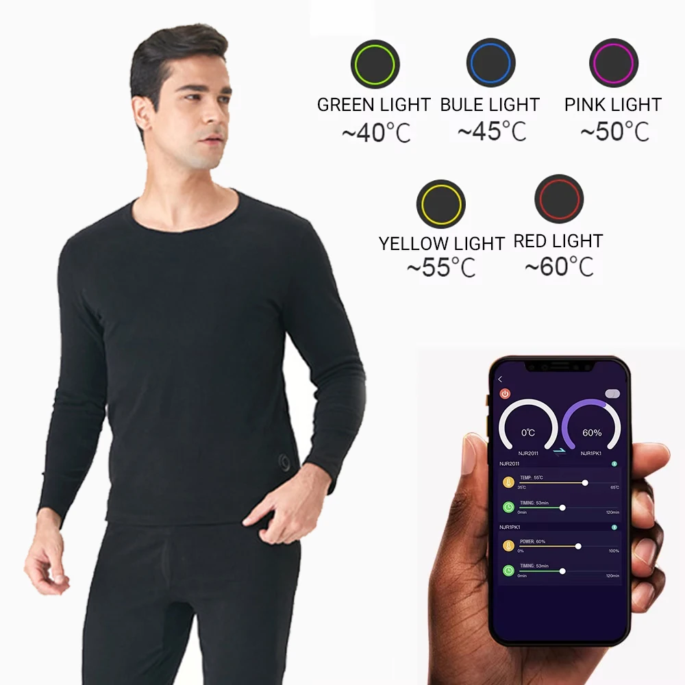 28 áreas roupa interior aquecida terno telefone inteligente app controle de temperatura usb alimentado por bateria inverno térmico ao ar livre jaqueta de esqui terno