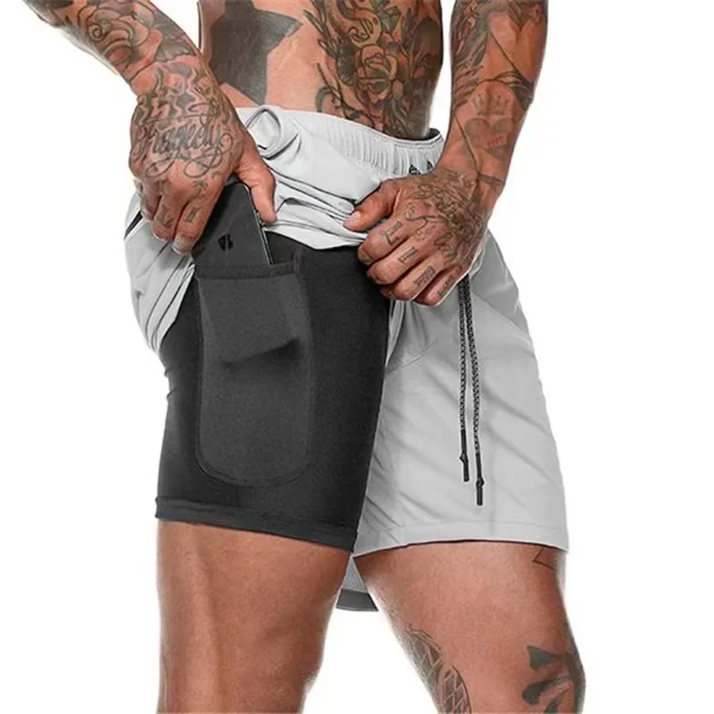 Men's Running Shorts Quick-drying Fitness Black Double Layer Shorts Men New Sport Workout Training Bodybuilding Short Pants