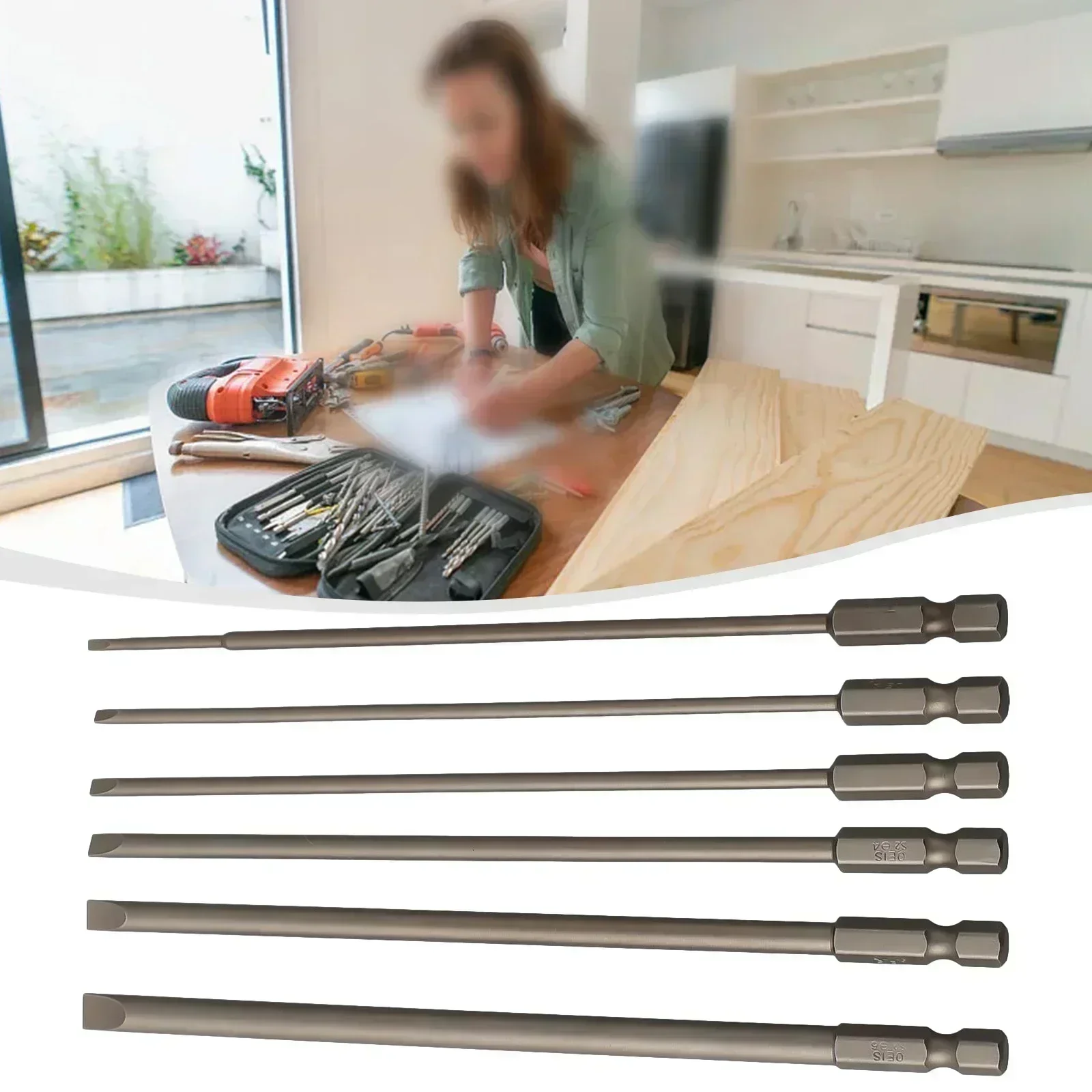 6pcs 100/150mm Slotted Screwdriver Bit Set /4\'\' Hex Shank Magnetic Flat Head Screw Driver Screwdriver Bits SL2 SL2.5 SL3 SL4 SL5
