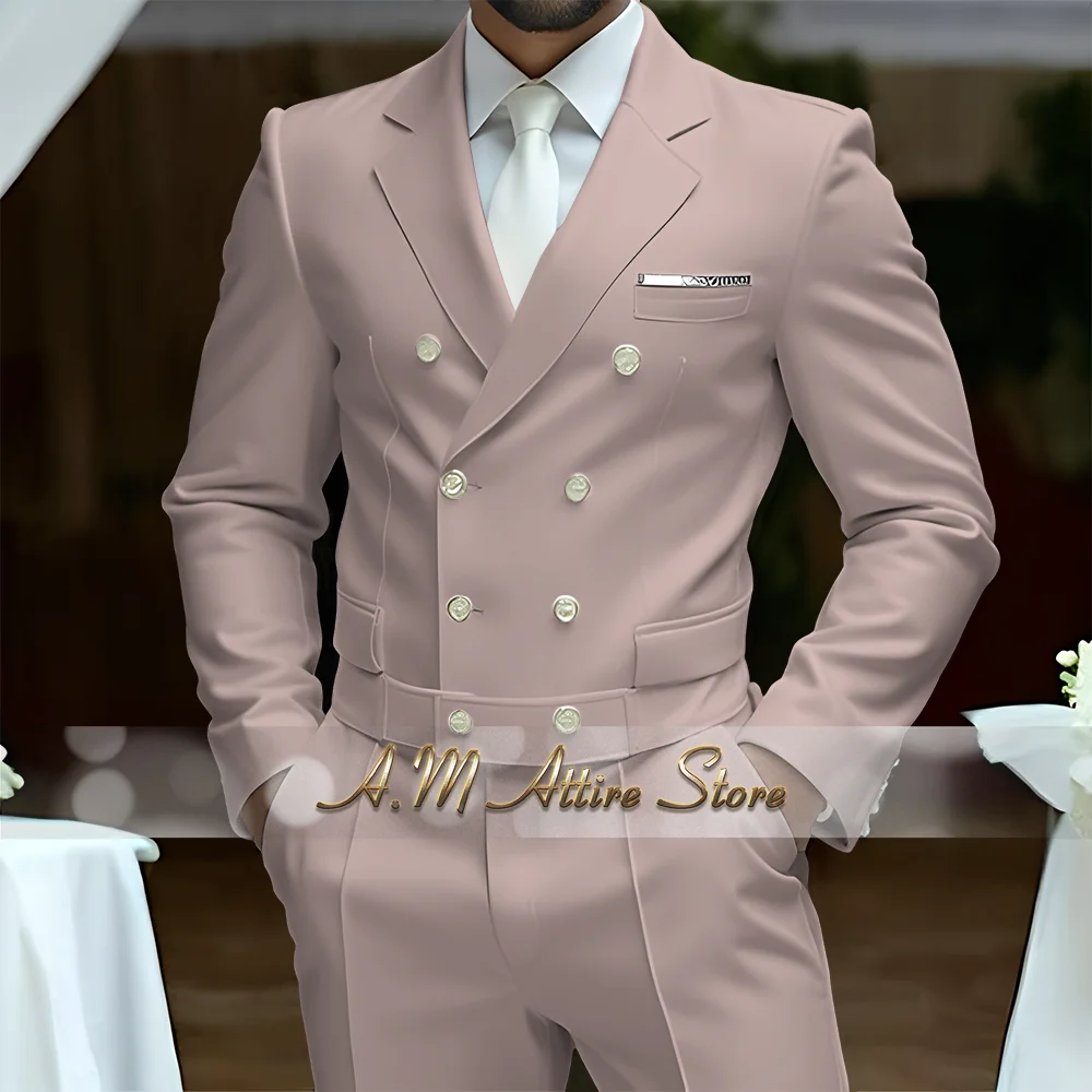 Matching Design Men's Clothing White Luxury Suit 2pcs Double-breasted Blazer Pants Elegance Wedding Evening Party Tuxedo Bespoke - Image 2