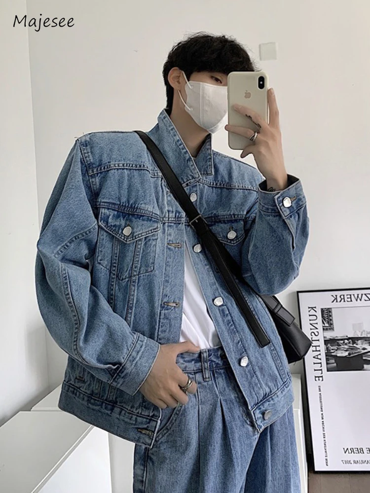 

Denim Jackets Men Chic Vintage Advanced Handsome Long Sleeve Autumn All-match American Style Harajuku Males Overcoats Streetwear