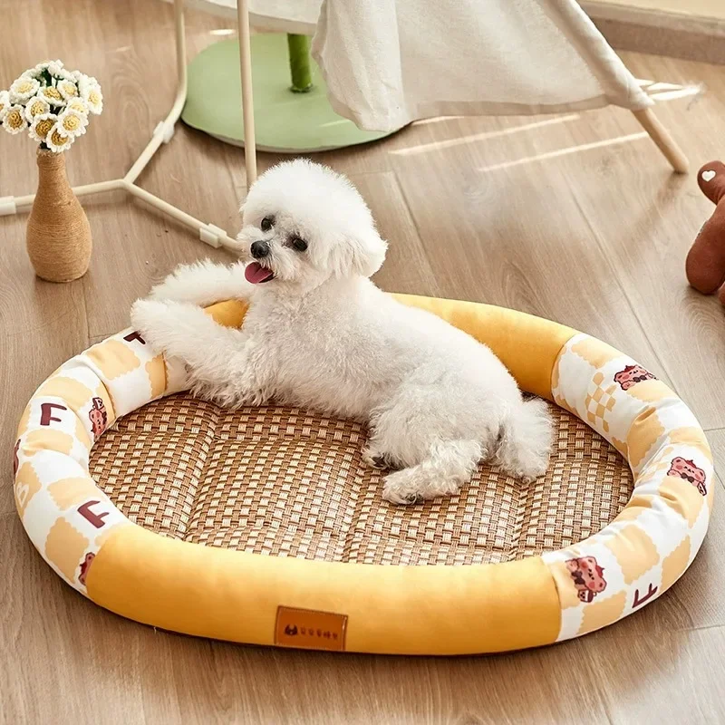 Summer Mat Cooling Cushion Oxford Cloth + Bamboo Material Cold House for Cats Bed Dogs Dog Pet Kennel Supplies Products Pets