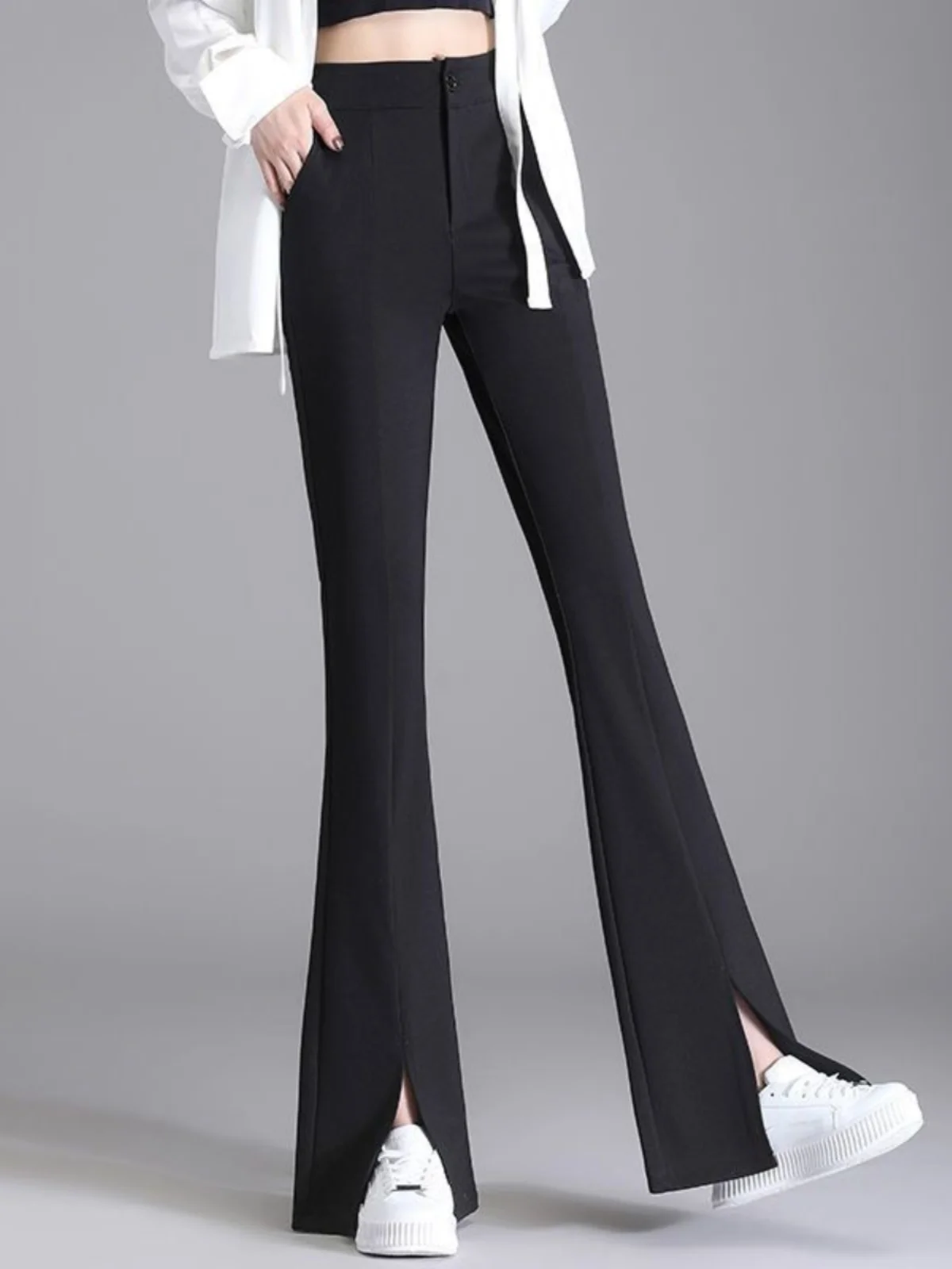High Waist Flared Pants Women's Spring Summer New Style Casual Drapey Slimming High Waist Split Trousers for Lady Commute