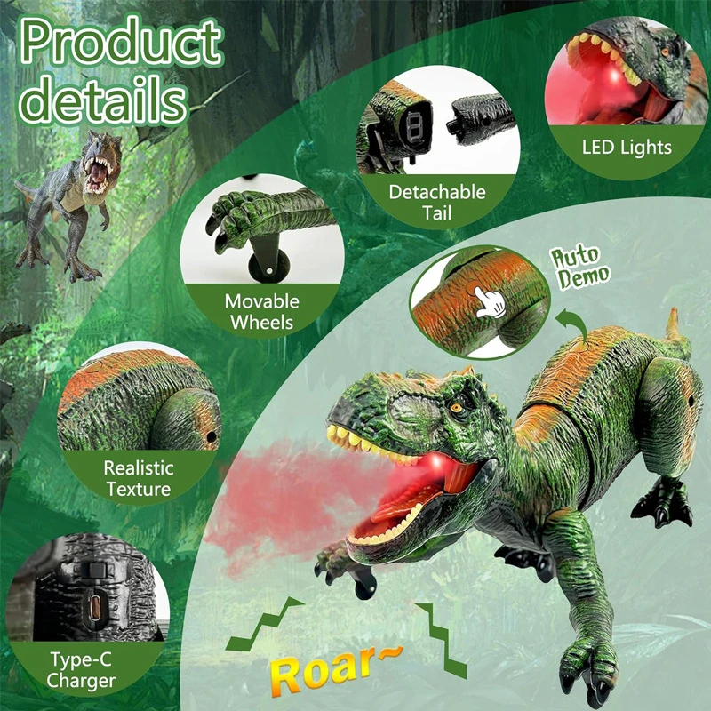 Robot de dinosaurio de juguete con Control remoto, juguetes en aerosol, dinosaurio eléctrico, juguete interactivo imaginativo para niños, regalo de Navidad