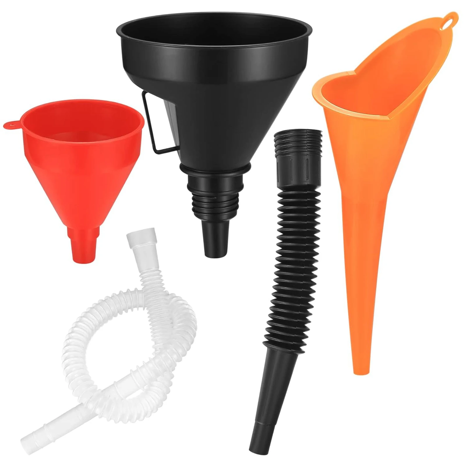 3pcs Fuel Funnels Set Plastic Long Neck Oil Funnels with Detachable Spout & Filter