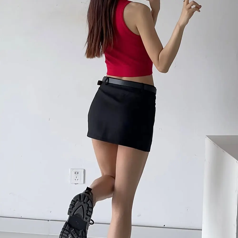 DUOPERI-Mini jupe taille haute pour femme, chic et décontracté, couleur unie, Y2K