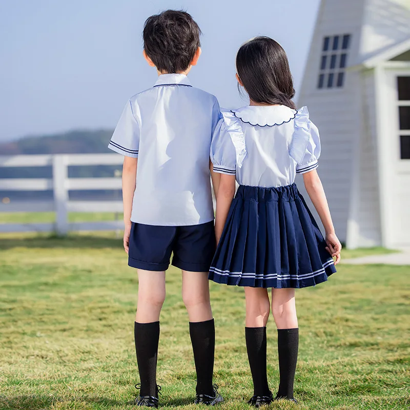 Uniformi per la scuola materna Set di vestiti per la scuola primaria per bambini estivi, gonne a pieghe per bambini in stile college britannico