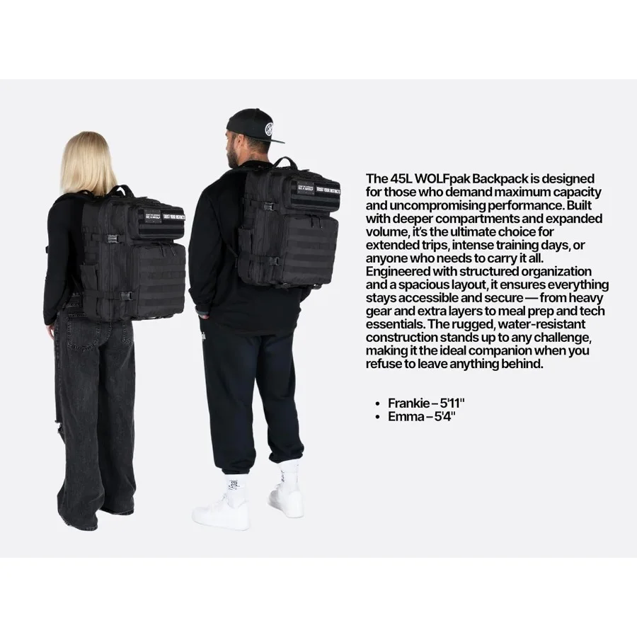 WOLFpak 45L Athletic Gym Rucksack – Robustes, wasserdichtes 1000D-Oxford-Material mit MOLLE-Gurtband, Laptoptasche und Dual-Cup-Halterung