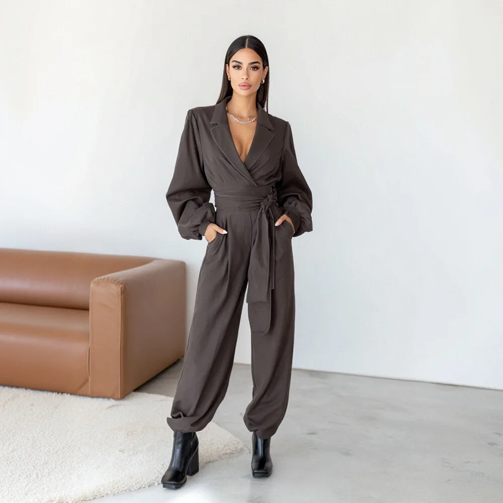 

Весенне-осенний комбинезон, платье, индивидуальный костюм с воротником, стильные женские длинные брюки, ансамбль без украшения