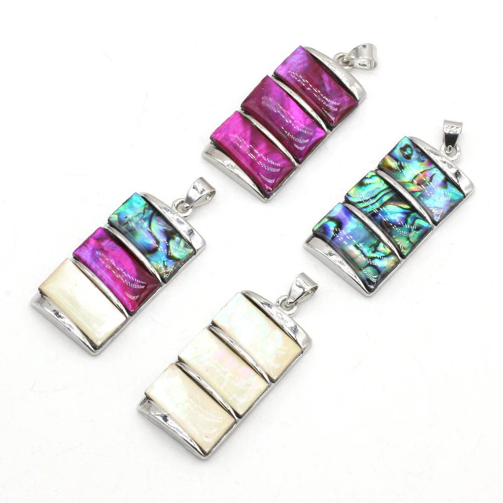 Natural Shell White Abalone Rectangle Silver Plated Pendant For Jewelry Making DIY Necklace Accessory Charm Gift 18x35mm