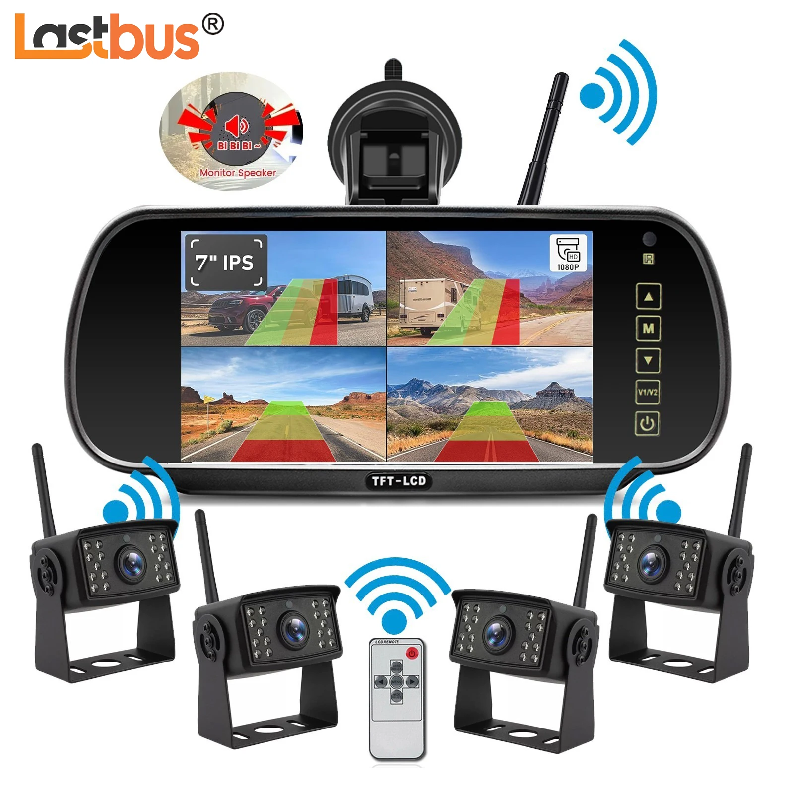 

Lastbus 1/2/4x Digital Wireless Backup Camera With 7" DVR Monitor BSD Beeper Sound For Camper Rvs