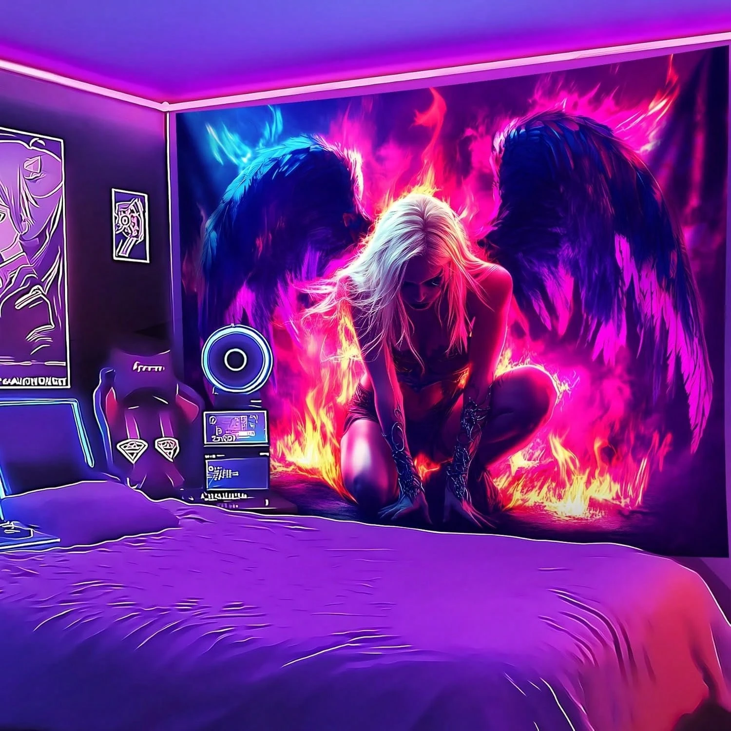 Blacklight Tapestry,WingTapestry Living Room & Bedroom Backdrop Lightweight & Leisure Blanket Home Décor Art Wall Hanging Gifts