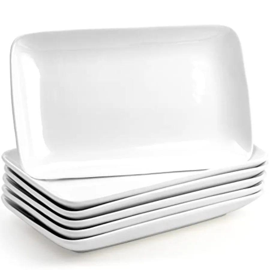 

Rectangular Salad Plates 10 Inch White Porcelain Dessert Appetizer Plates Set Dishwasher and Oven Safe Serving Platters for Sus