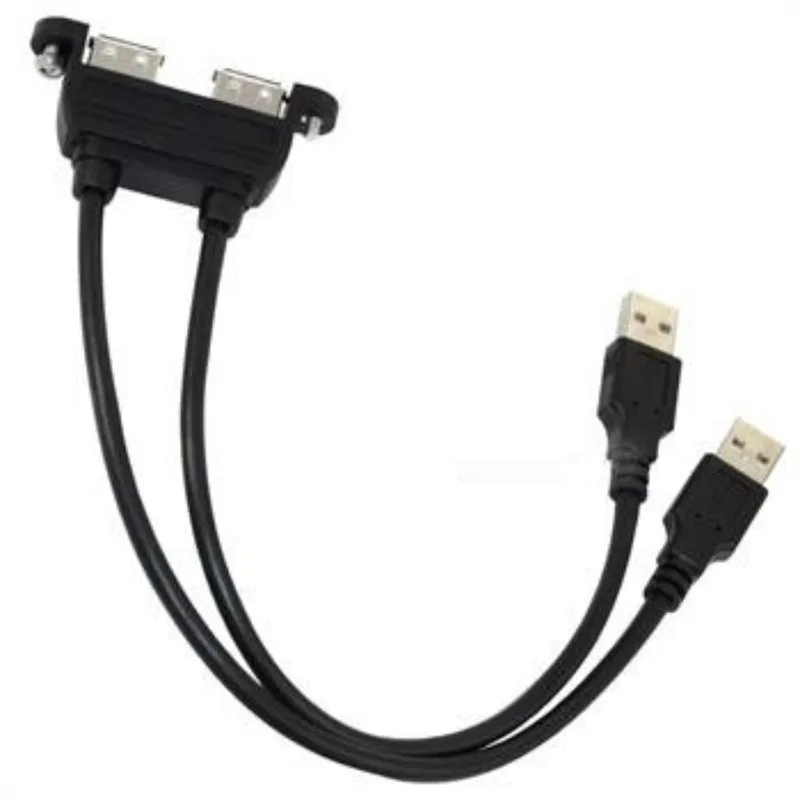 Dual USB 2.0 Extension Cable with Ear Mounting Bracket Screw Hole Fixation Flange Design 0.25M