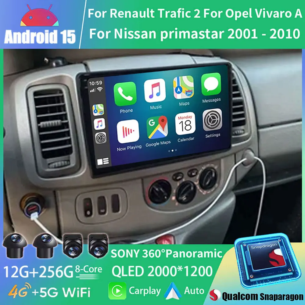 For Renault Trafic 2 For Opel Vivaro A For Nissan primastar 2001 - 2010 Android 15 Car Radio Carplay Auto Stereo Player Video BT