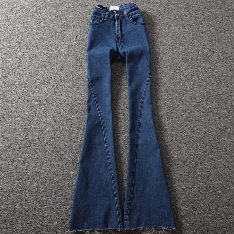 summer new high-waisted slim flare long trousers denimn stretch edge jeans women