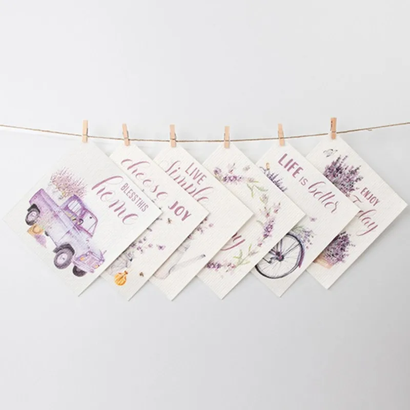 

6Pcs Reusable Lavender Series Printed Wood Pulp Cotton Kitchen Wiping Glass Absorbent Non-woven Fabric Degreasing Cloth