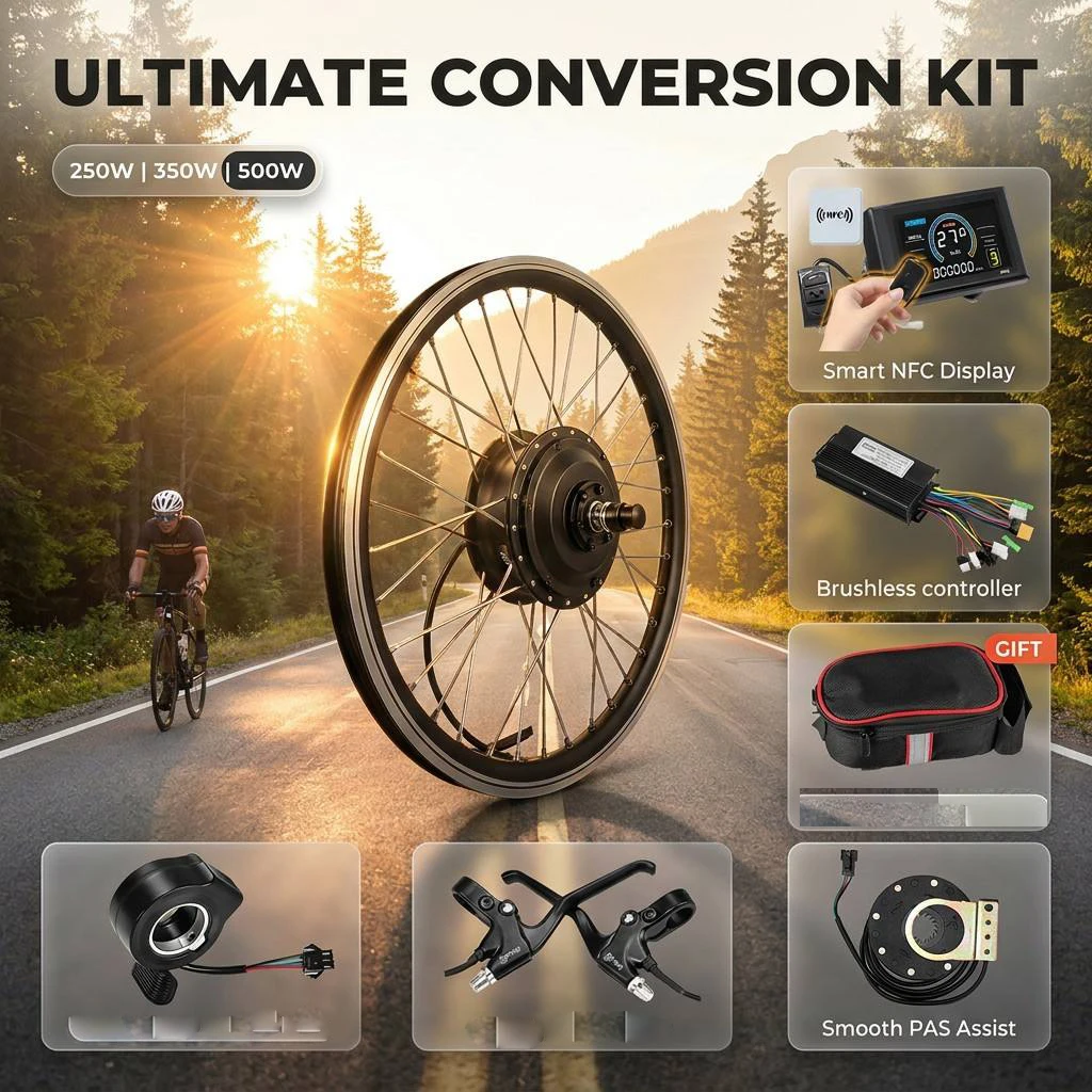 Ebike Conversion Kit 250W 350W 500W Front Rear Cassette Hub Motor Wheel 20 24 26 27.5 28 29 700C S966 NFC Display DIY E-bike