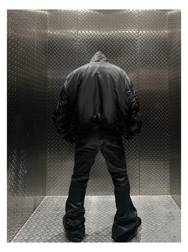 High Street RO Style Pants Men's Coated Brushed Wax Patch Fabric Splicing Micro Stretch Jeans High Waisted Slim Fit Pants