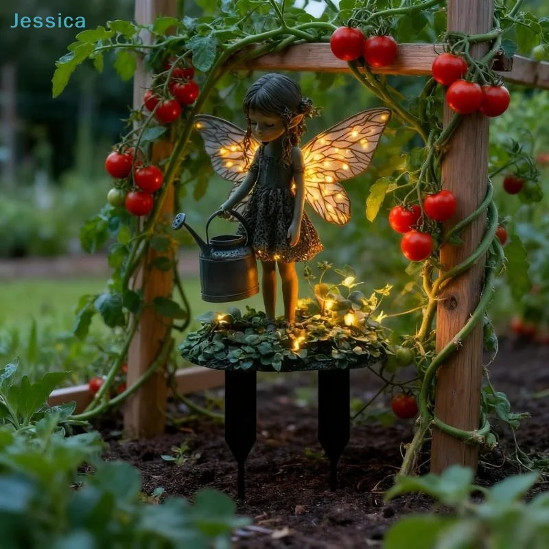 〔S〕1Pc Elf Girl Watering Theme Garden Decoration Pile Outdoor Decoration Courtyard Decoration Festival Party Decoration Gift