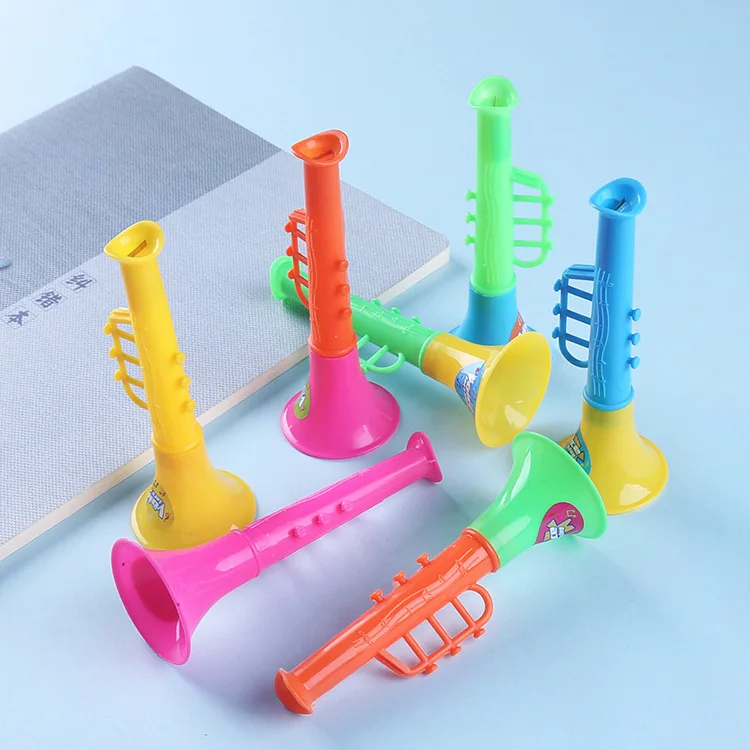 5pcs Random Color Children Small Toys Double Section Mini Small Horn Cartoon Plastic Children Blowing Small Musical Instruments