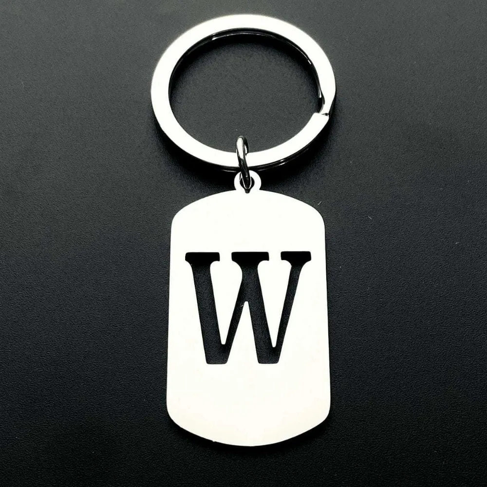 Fashion Cross Border 26 English Letter Titanium Steel Keyring Fashion Men's and Women's Pendant Keychain Square Plaque Engraved