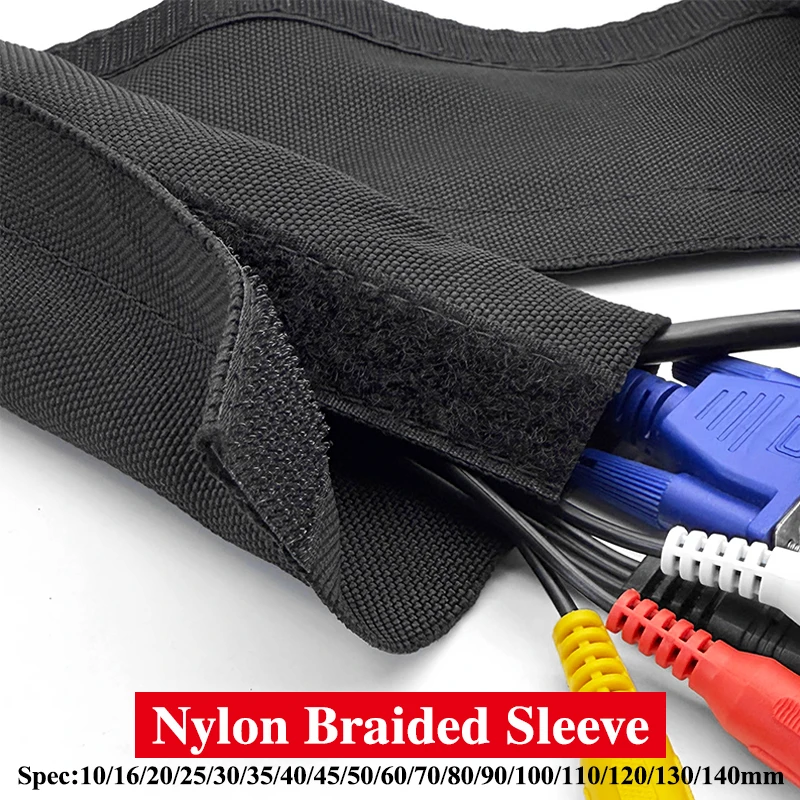 Self Adhesive Velcros Industrial Wire Sleeve 1-10M 10 20 30 40 50 60-140mm Nylon Anti-Tear Heat Resistant Harness Protection