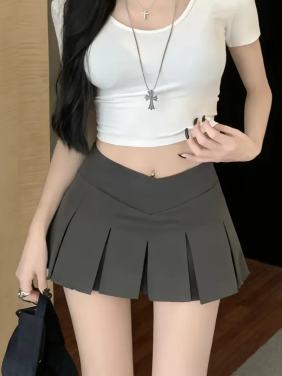 Spicy Girl Teenage Pure Desire School Style Half Skirt Pants Design Sensation Natural Waist Slim A-Line Ultra Short Skirt Pan...