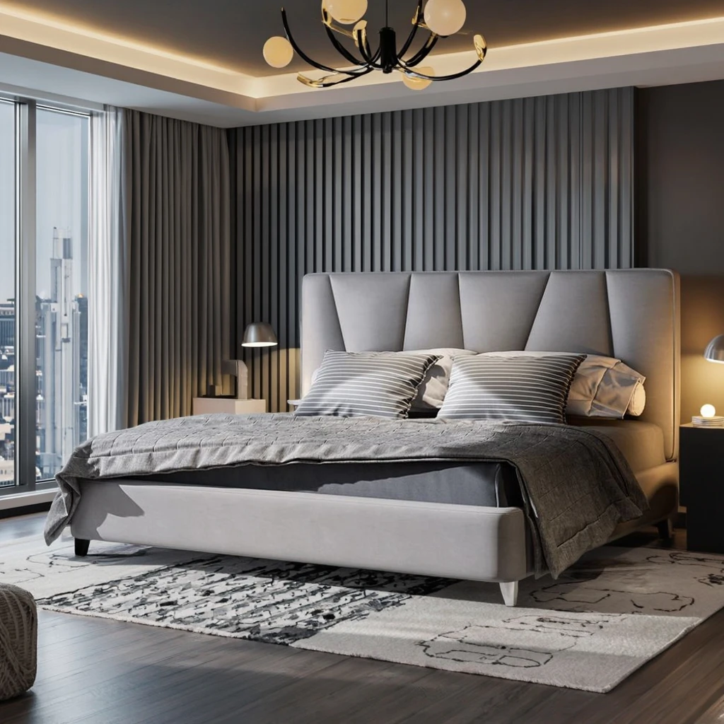 Leather King Size Couple Bed Classic Modern Luxury Beds with Headboard