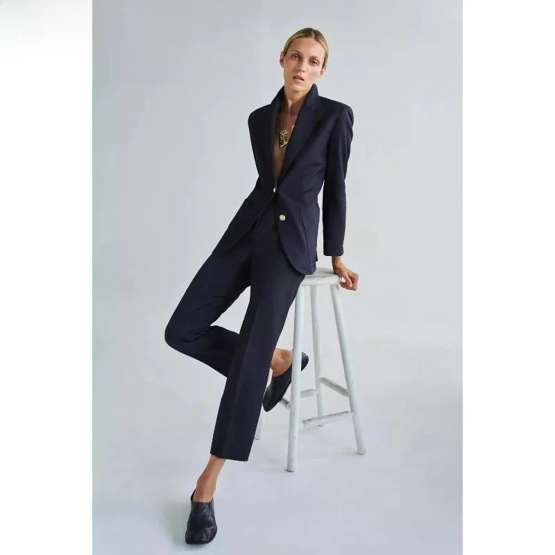 

Spring 2024 mat Women's Jaet Suit Straight Leg Seven-Foot Pants Original Design Long Sve Pure Color Faion
