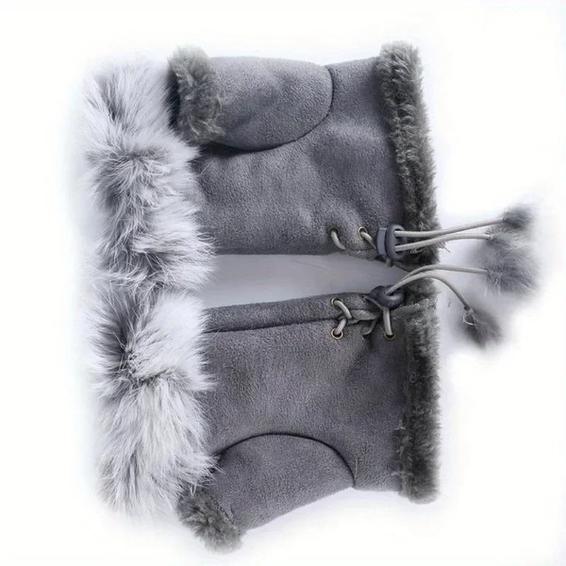 New Fashion Women\'s Faux Rabbit Fur Hand Wrist Warmer Half Finger Gloves Winter Glove