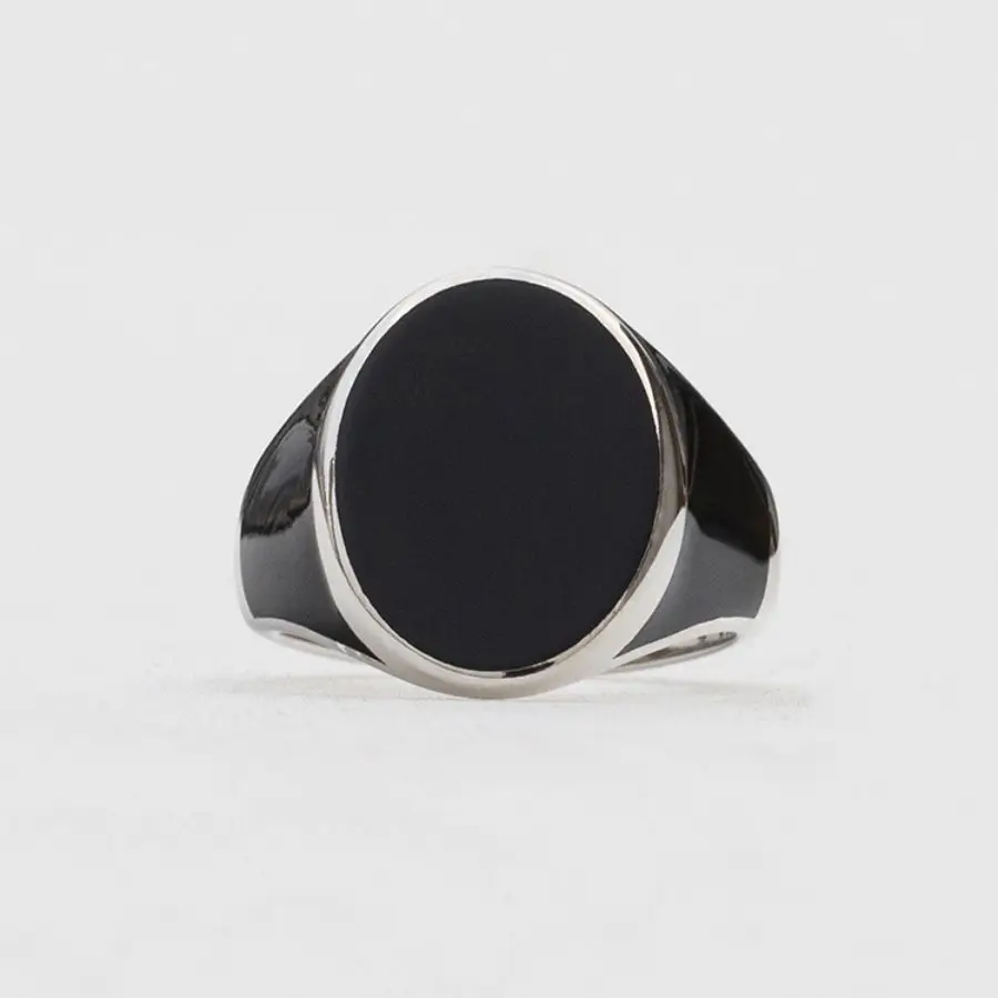 Wholesale Genuine 925 Sterling Solid Silver Men Ring Wedding Fashion Rings Black Enamel Handmade Ring