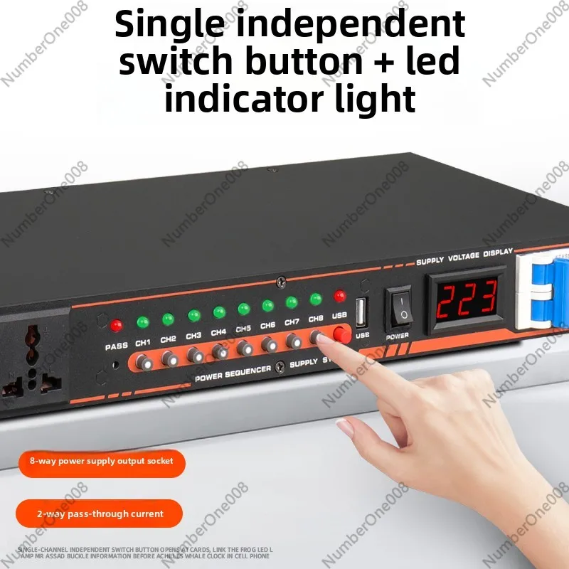 8+2 Outlet Filter Power Sequencer for Home KTV Stage Conference, 30A/220V Professional Rack Mount Controller