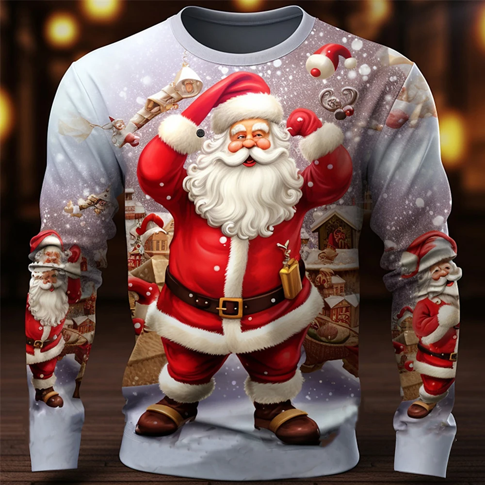 Graphic Santa Claus Fashion Designer Casual Men's 3d Print Sweatshirt Outdoor Christmas O-Neck Hoodies Long Sleeve Party Clothes