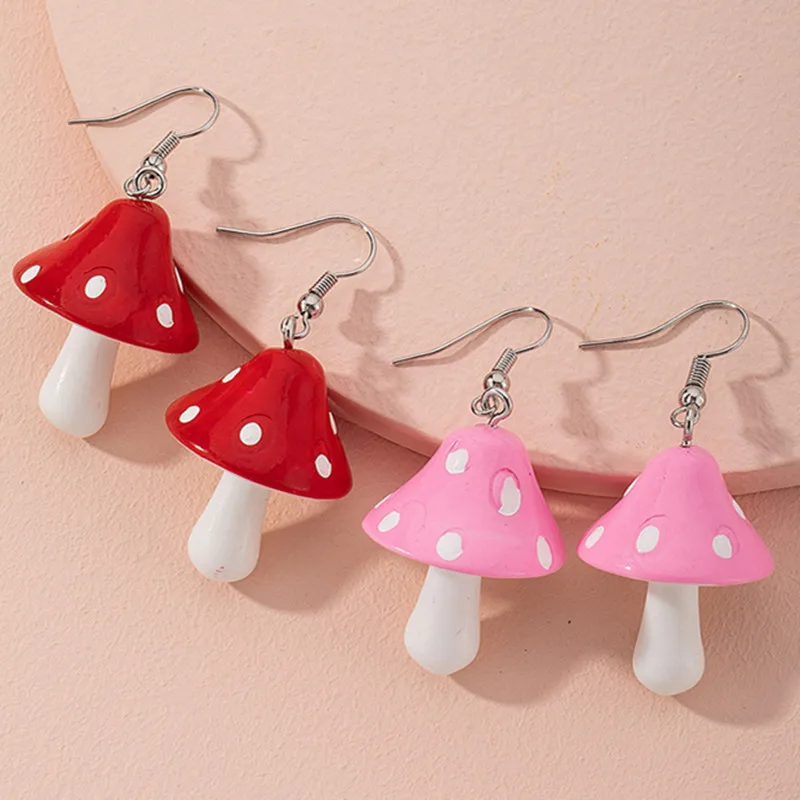 Sweet Resin Mushroom Earrings Handmade Plastic Simulation Mushroom Long Pendant Earring Jewelry For Women Girls Gift